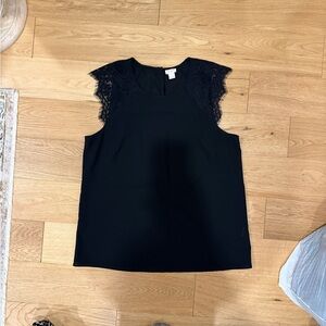 J. Crew Black Lace Cap Sleeve Shell